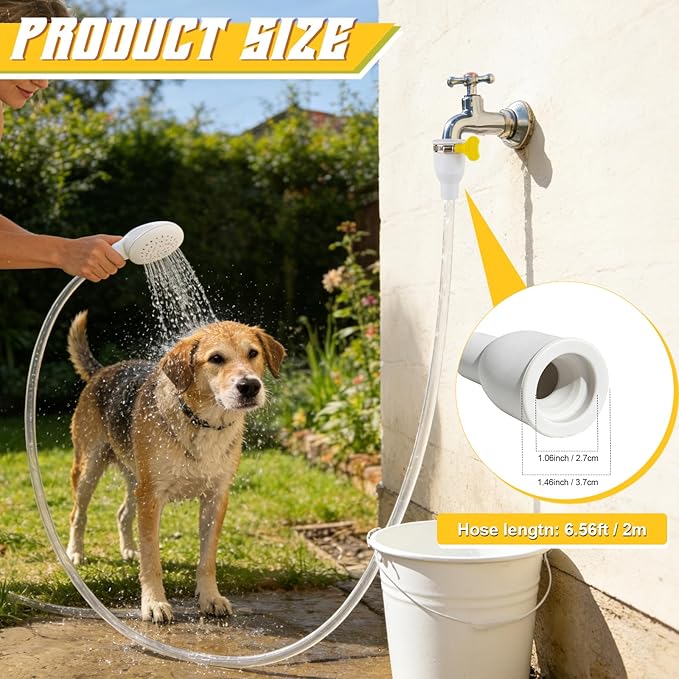 Dog Shower Hose Attachment for Faucet - 6.5ft Sink Hose for Bathtub Faucet, with Adjustable Connector Clamp & Shower Head, Portable Sink Attachment for Bathtub, Dog Shower, Bucket, Outdoor Cleaning