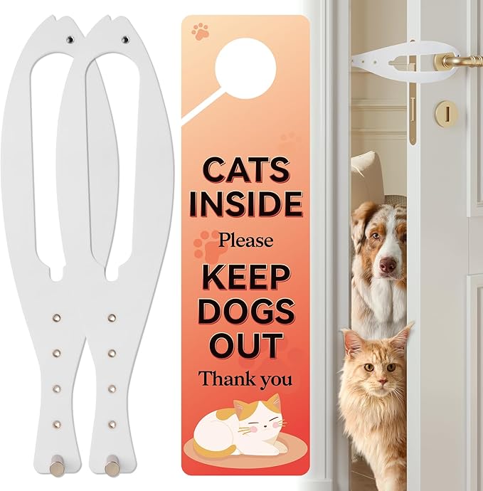 TGIOW Cat Door Latch, 2 Pcs Cat Door Stopper Pet Door Latch to Keep Dog Out of Litter Box and Food, Door Prop for Cat with 5 Adjustable Size Strap 2.5-6" Wide, No Measuring, Easy to Install, White