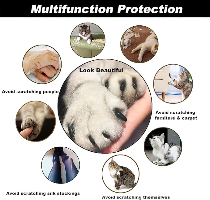 VICTHY 120pcs Cat Nail Caps | Cat Claw Caps | Cat Nail Covers with Adhesives and Applicators (Black M)