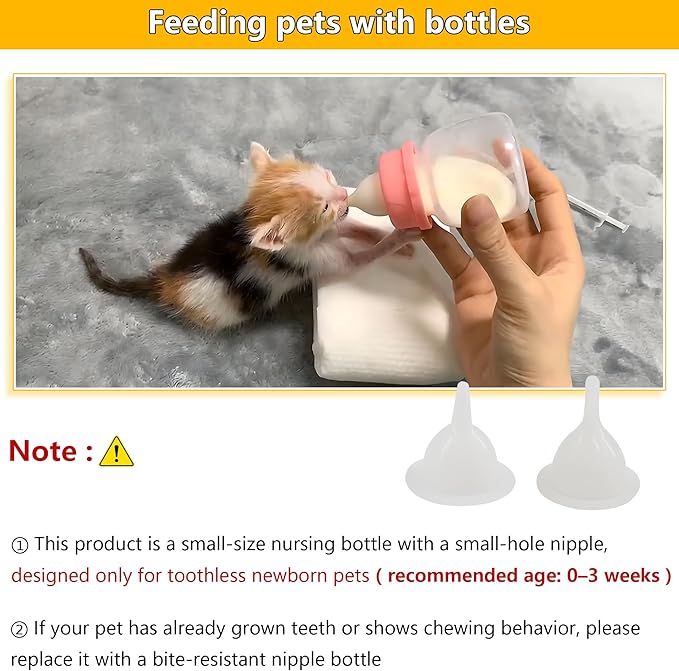 Pet Feeding Bottle and Syringe Set for Puppies and Kittens(1 Bottles,2 Syringes,6 Nipples) Pink