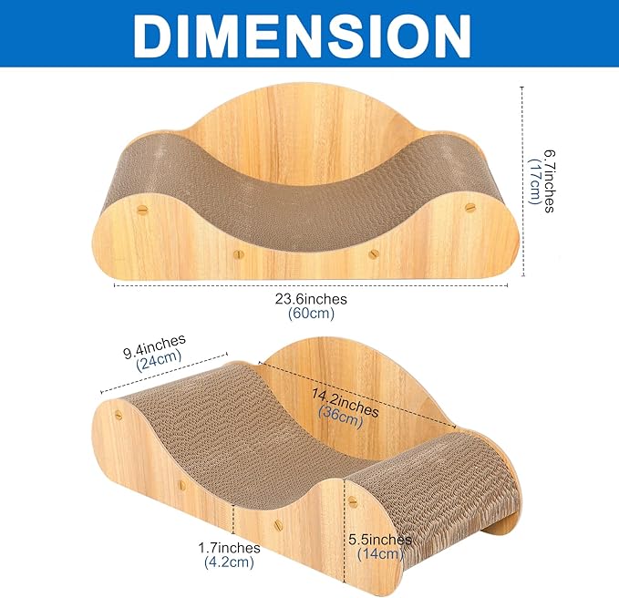 Simple Deluxe Cat Scratcher Cardboard Bed, Scratch Lounger for Scratching &Sleeping, 23.6“ Scratching Board Furniture Protector, Curved
