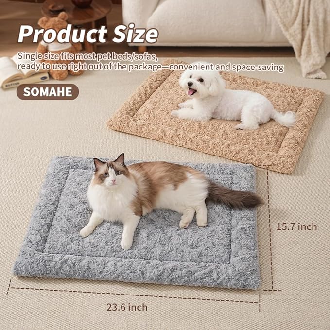 Self Warming Cat Bed Mat, Washable Self Heating Cat Mat, Extra Warm Thermal Pet Pad with Non-Slip Bottom, Soft Plush Faux Fur for Indoor Pet Sleep Cushion, 23x15 Inch Beige