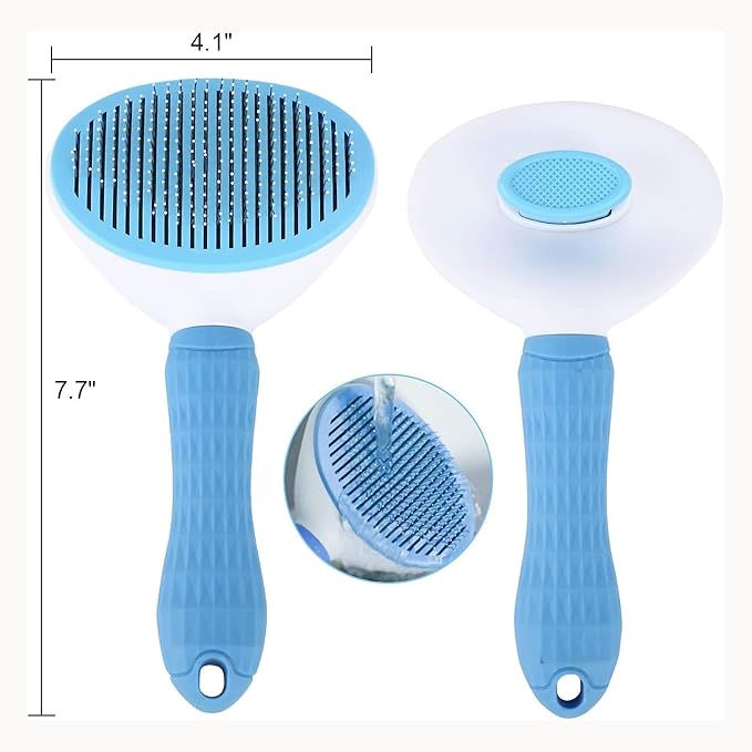 PETS-LAMB Self-Cleaning Dog and Cat Grooming Brush, Suitable for Long or Short Hair, Loose Hair Removal Brush, Easy to Remove, Pet Massage Tool. (Blue)