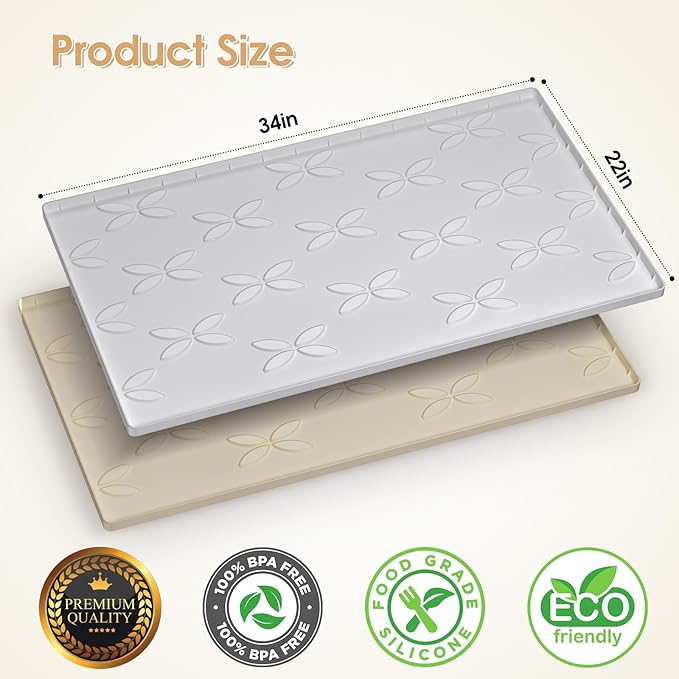 Cat Litter Mat, Large 34" x 22" Litter Box Mat, Waterproof Silicone Litter Mat for Litter Box, Non-Slip, Easy to Clean (Light Grey)