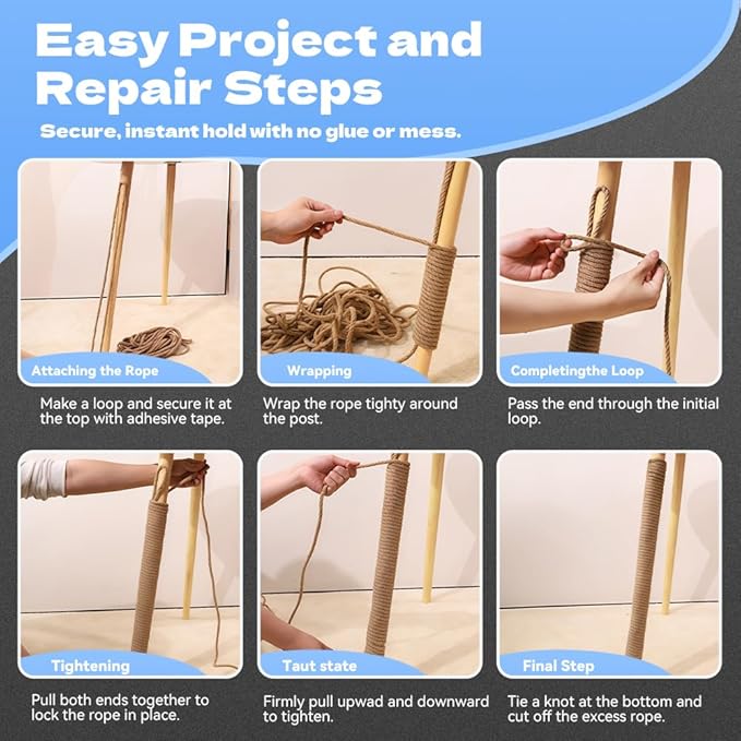 Natural Sisal Rope for Cat Scratcher Replacement, Durable Cat Tree Post Repair Cord for DIY Projects, Climbing Towers, Furniture Protection, Scratch Pad, Crafts, Garden, and Home Décor Use
