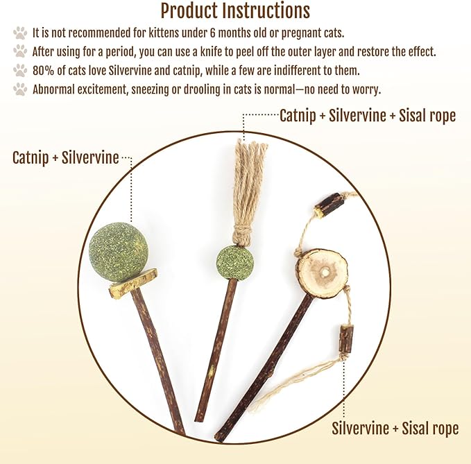 3 PCS Natural Catnip Cat Toys Set - Cat Nip Chew Toy with Silver Vine & Sisal Rope for Kitten Teething, Dental Care, Anxiety Relief - Durable Cat Toy for Indoor Cats, Kittens to Adults