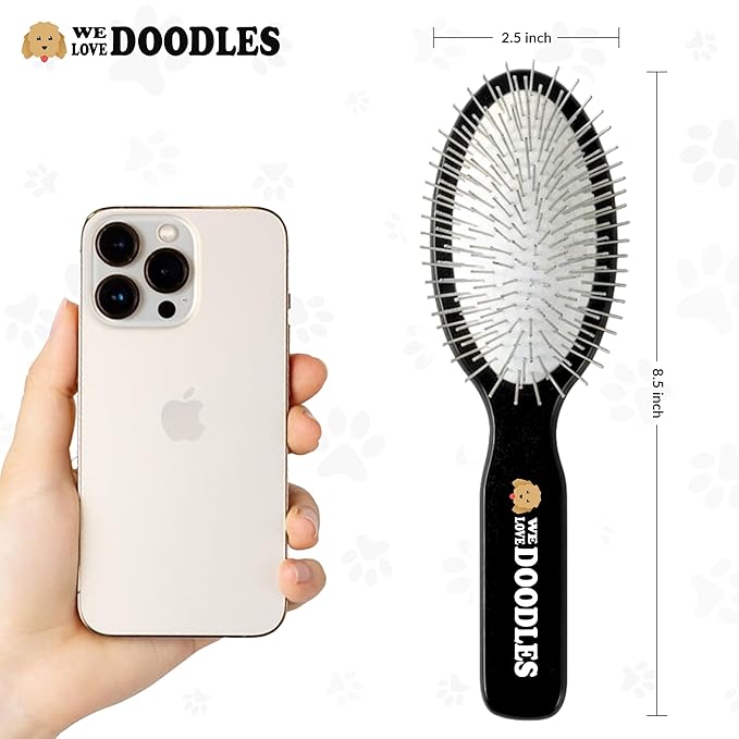 Pin Brush for Dogs, Pet Grooming Detangler Pin Dog Brush, Dog Brush for Shedding and Removing Loose Fur, Lightweight Beech Wood with Silver Plated Pins for Dogs with Long Hair [We Love Doodles]