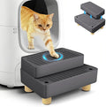 Extra Large 2 Steps Cat Litter Box Step Ramp, Cat Litter Catcher Mat with Wooden Feet, Filter Function, Cat's Pedal Stool for Self-Cleaning Litter, Suitable Kitten & Elderly Cats (Dark Grey)