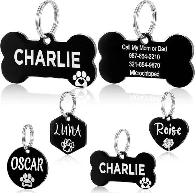 YEHANTI Dog Tags Engraved for Pets - Personalized Dog Tags with Lovely Icons, Durable Stainless Steel Pet ID Tags for Small Large Dogs Cats, Bone Custom Dog Name Tags Engraved on Both Sides, Small