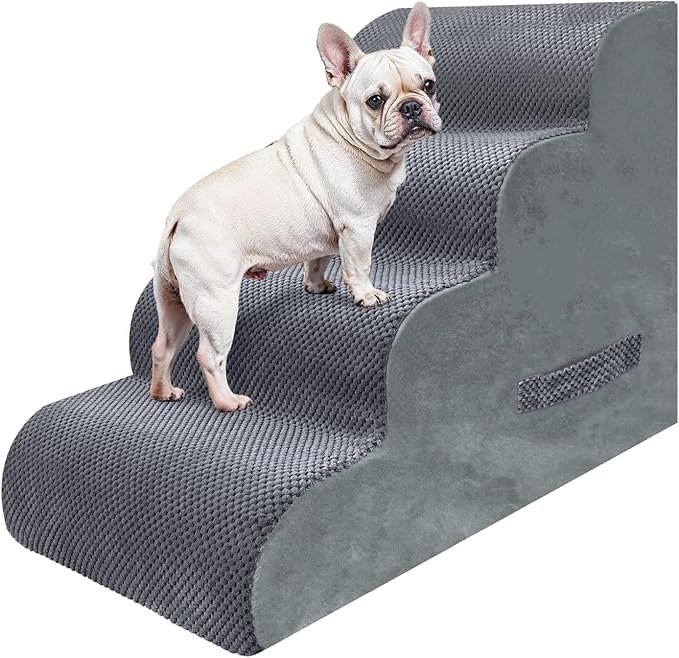PAWSCART Dog Stairs for Dogs and Cats, 4-Step Dog Steps for Bed, 19.6" H Pet Stairs for High Bed, Pet Ramp for Couch, Sofa, Non-Slip Surface Removable Washable Cover, Grey