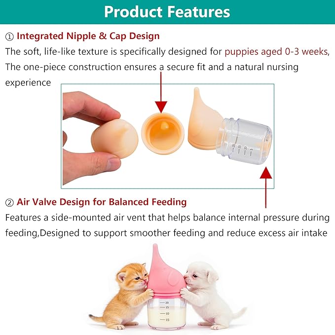 Puppy Bottles for Nursing，Kitten Bottles for Nursing，Pet Feeding Bottle，(Pink - 20ml)