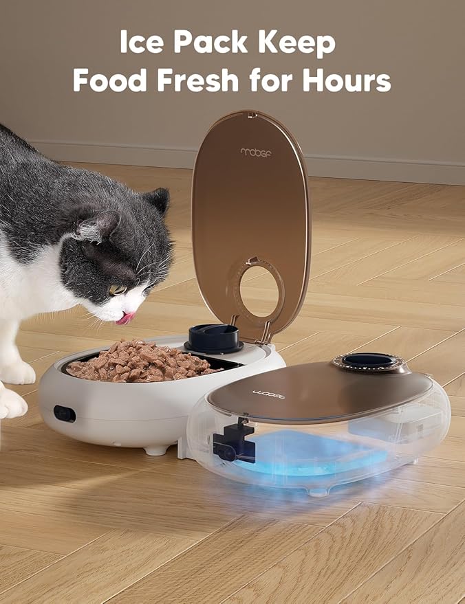 WOPET Automatic Cat Feeder – 48H Programmable Pet Feeder, Ice Pack to Keep Fresh for Yogurt & Canned Meals – Perfect for Cats, Kittens & Small Dogs
