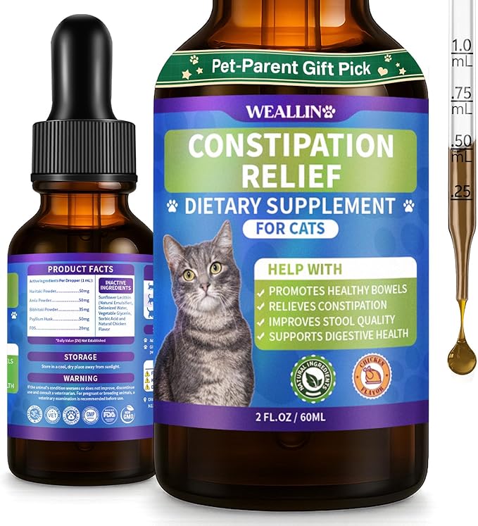 Cat Constipation Relief, Constipation Relief for Cats, Cat Constipation Support, Promotes Digestive Health, Chicken Flavor Natural Herbal Supplement, 60 ml/2 Fl Oz