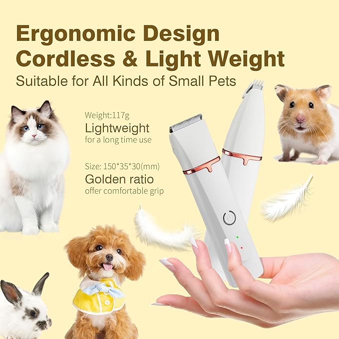 4-in-1 Dog Grooming Clippers Kit-Quiet Dog Nail Grinder & Paw Trimmer,USB-C Rechargeable Cordless Low Noise IPX4 Waterproof Pet Clippers for Small Dogs & Cats,6 Guide Combs