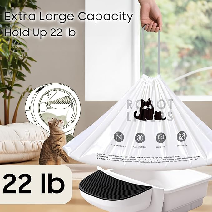 60 Tidy Draw-Pack Cat Litter Box Robot 5/4/3 Waste Bags,Tear-free, Sensor-compatible, Automatic Litter Box Bags, Thick Heavy Duty Cat Litter Box Liner Bags 26.3 X15.7 IN