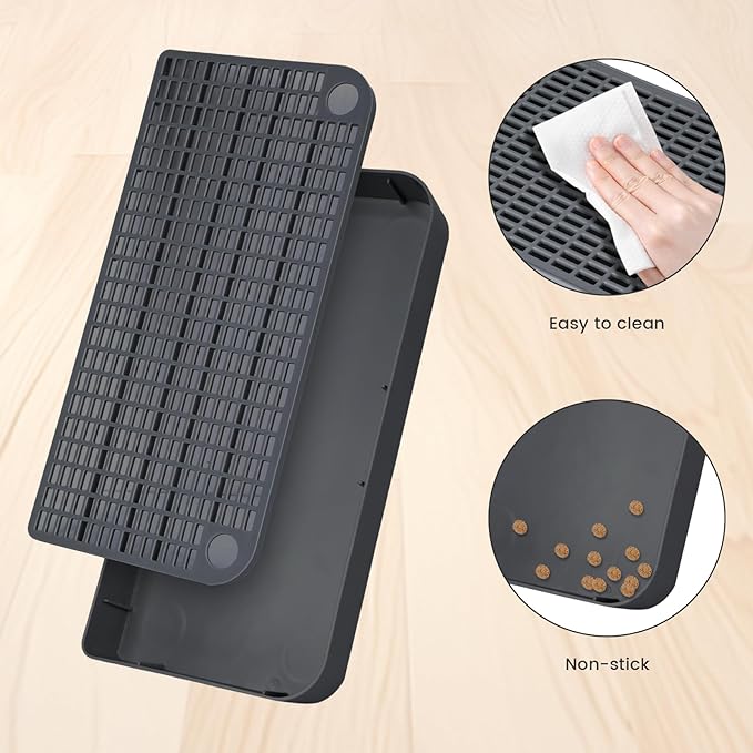 Cat Ramp Litter Box Step, Small Senior Cat Litter Box Mats Ramp for Floor with Filter Function, Low Entry Cute Cats Food Mat Stairs Prevent Tracking, Silicone Small Boxs Shield Catcher Mat Dark Grey