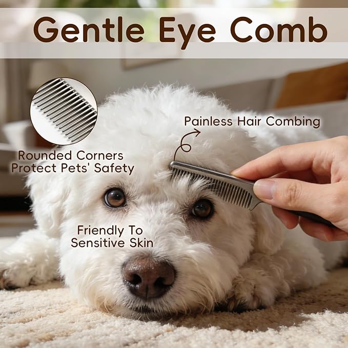 Pet Tear Stain Remover Balm with Brush, 3-in-1 Tear Stain Remover Kit, Gentle Facial, Eye Comb, Gentle Eye Care for Dogs Cats, Daily Facial Cleanser to Remove Stains, Safe Non-Irritating, 1 Oz