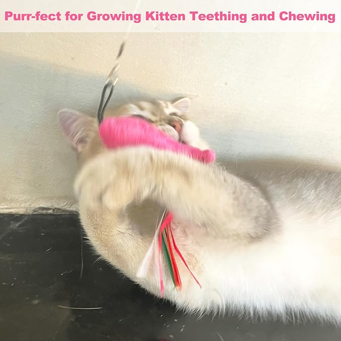 Cat Toys Catnip, 5PCS Floppy Fish Cat Toy Filled Soft Plush, Pink Flopping Fish Chew Kitten Toys, Catnip Wand Toy Attachment with Ribbons, Interactive Cat Toys for Indoor Cats Kitten Play Chew