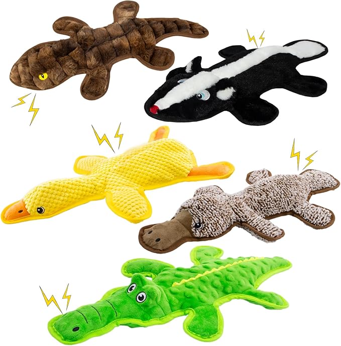 No Stuffing Dog Squeak Toys, 5 Pack Chew Toys with Crinkle to Keep Them Busy, Plush Puppy Teething Toys for Indoor & Outdoor Play, Best Birthday Gift for Large Breed