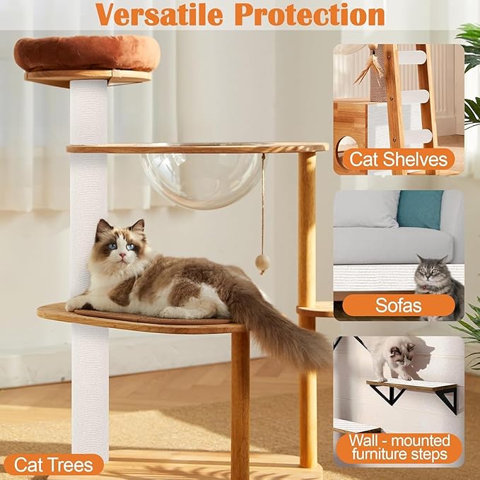 Cat Scratch Furniture Protector - 158" x 15.8" Trimmable Self-Adhesive Cats Claws Scratch Pads, DIY Cat Climbing Couch Protector for Scratch Post Cat Tree Replacement Indoor (Cream White)