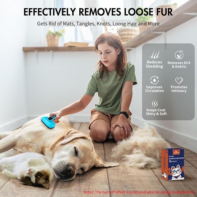 Dog Brush for Shedding, Self Cleaning Slicker Brush Ideal for Short Long Haired Dogs & Cats. Removes Loose Fur, Undercoat, Mats, Tangled Hair. Suit for Large Medium Small Animal. Blue