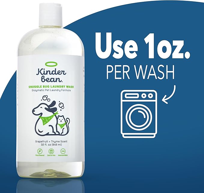 Dog and Cat Laundry Wash, 32 oz. Enzyme Formula Pet Laundry Detergent Removes Pet Odors, Cleans Stains from Cat Urine or Dog Urine, Safe Laundry Odor Eliminator for Bedding, Collars, Toys