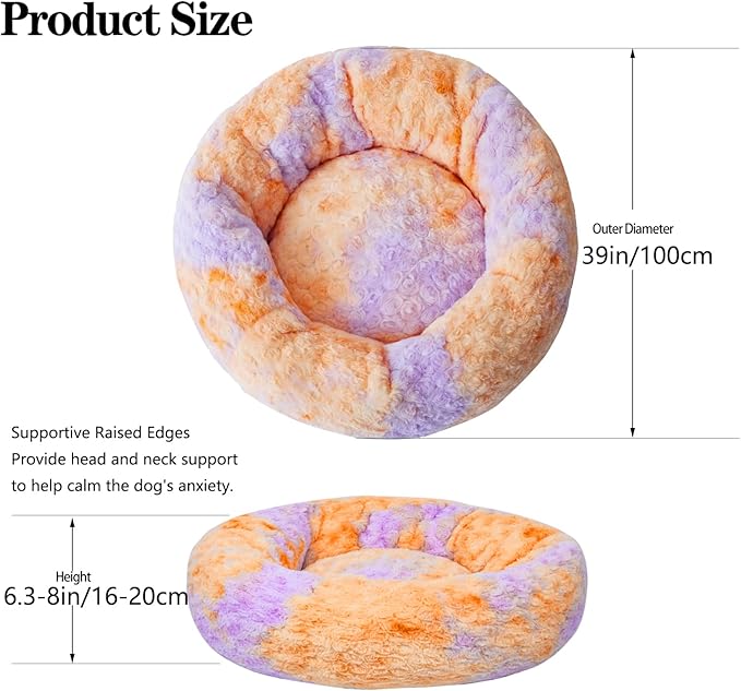 Calming Dog Bed for Big Dogs, 39'' Round Anti-Anxiety Warm Fluffy Plush Faux Fur Bed, Soft Anti-Slip Donut Washable Big Pet Bed, Cozy Big Dogs Bed, Fits up to 100 lbs Pets