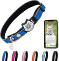 Cat Collar with Bells Reflective Cat Collars Breakaway with Oxford Cloth Soft Padding Adjustable Kitten Collar with QR Code(Blue)