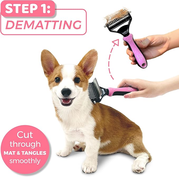 Dog Brush and Cat Brush-with Deshedding Brush, Dog Dematting Tools, Undercoat Brush for Dogs, Deshedding Tool, Reduce Shedding Up to 95%, for Short to Long Hair, and Large Breeds (Pink L)