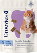 Groovies Cat Daily Dental Treats. Tasty, Crunchy Bites Cats Love. Tuna Flavor. Powered by USA-Patented DentalFit Technology. No Added Gluten, No Artificial Flavors or Colors. 1.76oz (115 Treats)