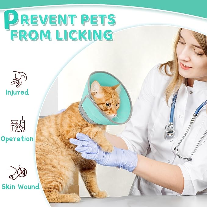 Cat Cone Collar Soft to Stop Licking, Adjustable, Foldable Lightweight Kitten Cone After Surgery Recovery for Cats & Kittens, EVA Material with PU Fabric, Solid Green, S