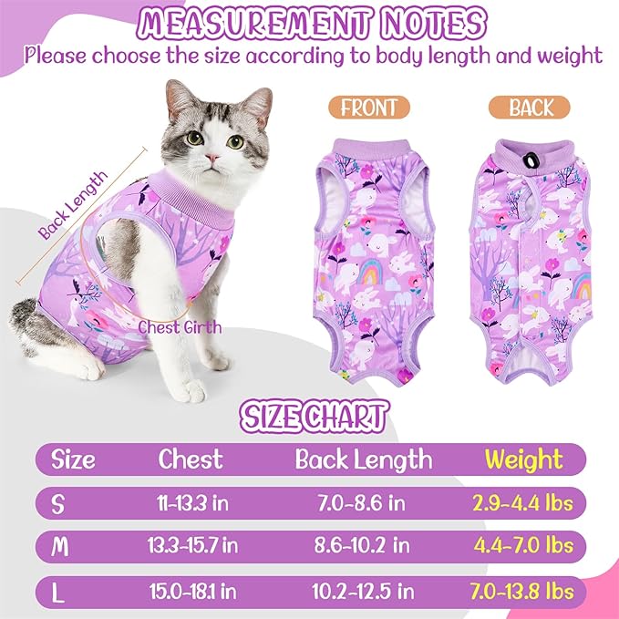 SlowTon Cat Recovery Suit - Cat Onesie for Cats After Surgery Female Male, Kitten Clothes Cats Surgical Spay Suit Abdominal Wounds, E-Collar Alternative Bodysuit Shirt Anti-Licking (Purple, S)