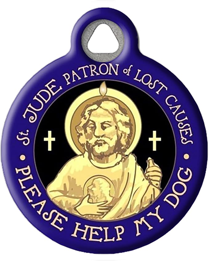 Dog Tag Art Religious Custom Pet ID Tag for Dogs and Cats, Personalized Dog Tag with Customized Identification Information, Saint Jude Please Help My Dog, Large (1.25" Diameter)