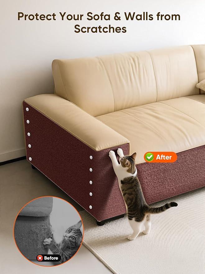 Cat Scratch Mat Furniture Protector, Eco-Friendly DIY Trimmable Self-Adhesive Cat Scratching Pad, Couch Wall Sofa Guard, Reusable Claw Scratching Protector 39.4"x15.8" (Brown)