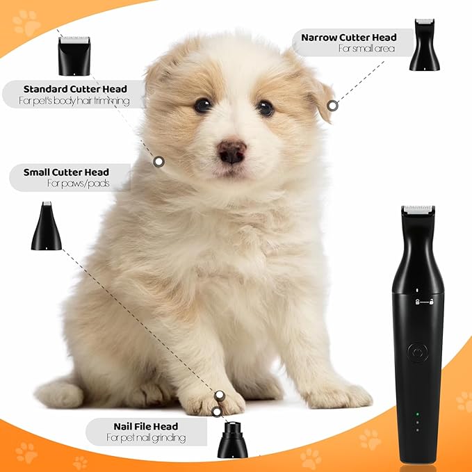 4 in 1 Dog Grooming Kit with USB-C Charging, Paw Trimmer for Small Dogs, Cats, Pet Hair Clippers Dog Nail Grinder, Cordless Hair Trimmer with 2 Speed Modes