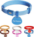 Minimalist Stretch Lightweight Custom Engraved Cat Collar with Name Tag Personalized Cat Collars for Kitten Boy & Girl Cats (Blue, Collar with ID Tag)