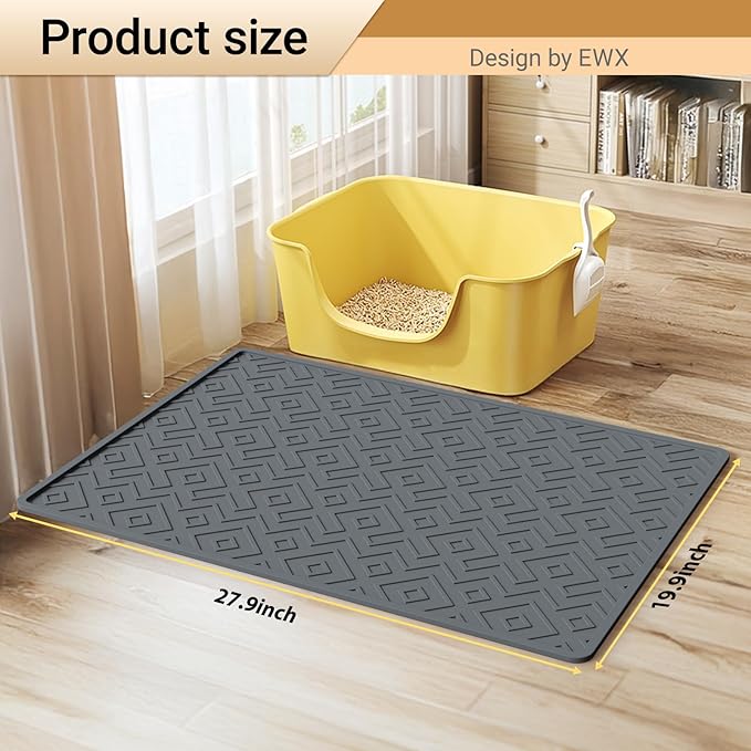 Cat Litter Mat 28"x20" – Large Silicone Litter Trapping Mat, Waterproof, Non-Slip, Easy to Clean, Soft & Durable Floor Mat for Cats & Pets