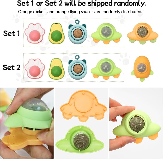 Goosheep Catnip Roller Ball Catnips Wall Ball 5 Piece (3 Nips,2 Worm Galls) with 2 Replacement Cat nip Balls As Present
