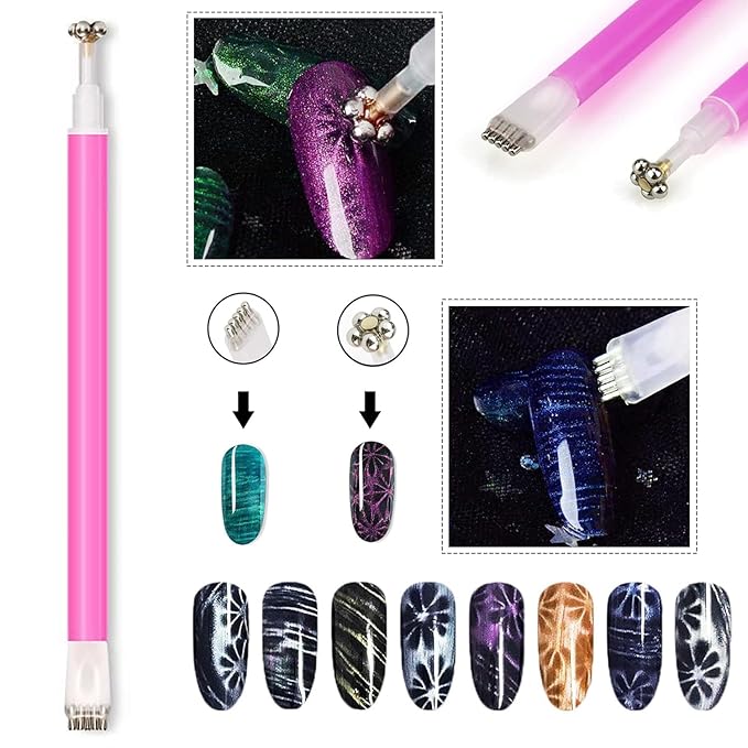 DANNEASY 9pcs Cat Eye Magnet Set, 3-in-1 Heart Magnet for Nails, Strong Cylindrical Magnet with Scissor-Shaped/Y-Shaped Brackets/Bunny-Shaped Plates for French Heart Bunny Cat Eye Nail Art Effect