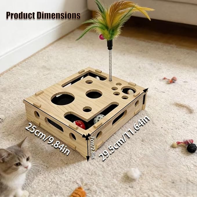 Cat Nail File Enrichment Box - Cat Scratch Puzzle with Bell Ball & Sandpaper, Stress-Free Alternative to Cat Nail Clipper, Cat Nail File Toy for Claw Care (A- Detachable)