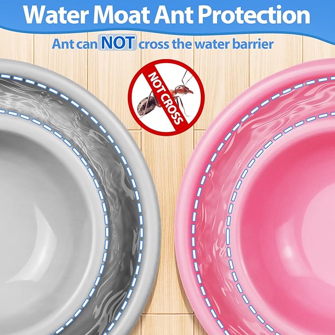 Ant Away Outdoor Cat Bowl, Double Pet Bowl with Water Moat, Spill-Proof Design, Food & Water Feeder for Outdoor Cats – Ants Away, Easy Clean, Lightweight Plastic(Large, 2 Packs)