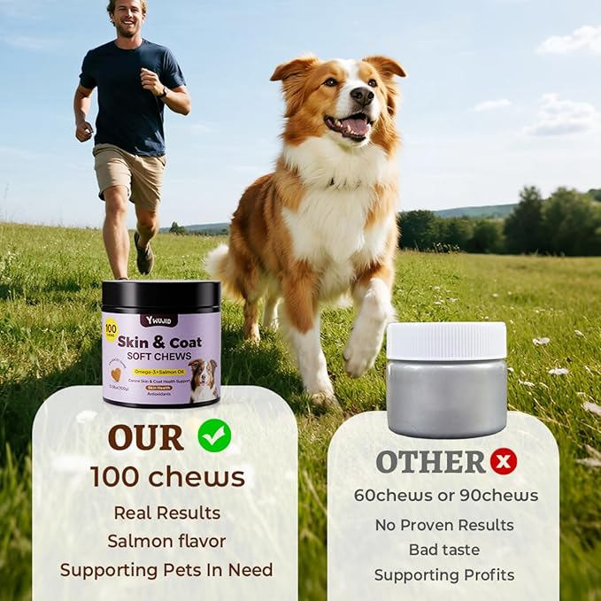 Salmon Oil Skin & Coat Supplement for Dogs-Omega 3 Fish Oil for Dog Healthy Skin & Glossy Coat with EPA & DHA Fatty Acids Heart Hip Joint Health,Skin Allergy,Hot Spots,Dry Skin,Itch Relief,Shedding
