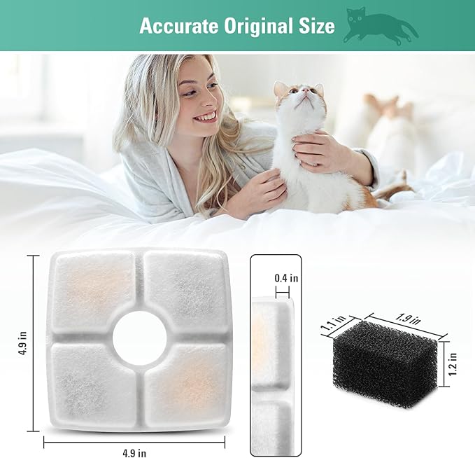 8 Pack Replacement Filters & Pre-filter Sponges for 84oz/2.5L Automatic Pet Fountain, BFLICROY Cat Water Fountain Filter, Triple Filtration Pet Fountain Replacement Filters