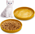 Silicone Cat Food Bowls Shallow Cat Dishes 5.9in Wide Pet Plates Set of 2 Small Flat Dog Saucer Bowl Cute Whisker Fatigue Kitten Feeding Dish for Dry Food & Wet Food (Round Yellow)