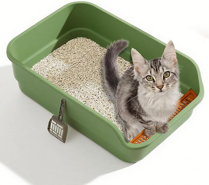 Gefryco Senior Cat Litter Box Low Entry Extra Large Litter Box for Indoor Cats Corner Low Cat Pan