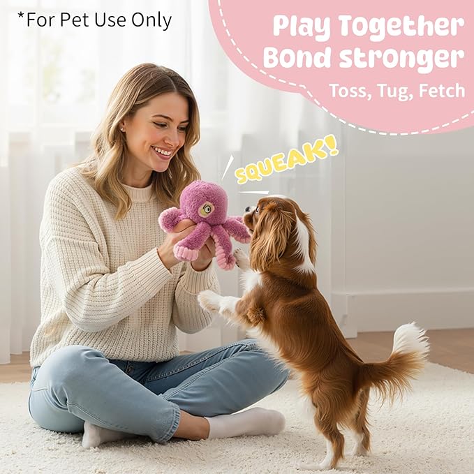 2 Pcs Squeaky Dog Toy for Puppy Teething, Plush Octopus Dog Toy, Puppy Chewing Toy, Soft Stuffed Chew Toys for Small Dogs Training and Keep Them Busy, ORG&PNK