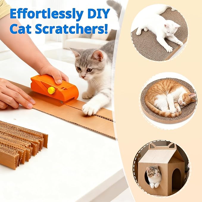 Cardboard Cutter for Cat Scratchers with 10pcs Blade, 4-in-1 Box Cutter 3D Printed Cardboard Strip Cutter DIY cat scratchers Cutter Tool for Cat Lovers