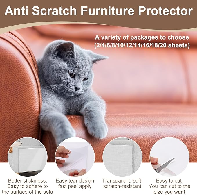 uxcell Anti Scratch Furniture Protector, 8 Sheets 17" x 8" Single-Sided Sticky Couch Protector from Cat Claws, Clear Protectors from Cats Scratching for Sofa Corners, Walls, Doors
