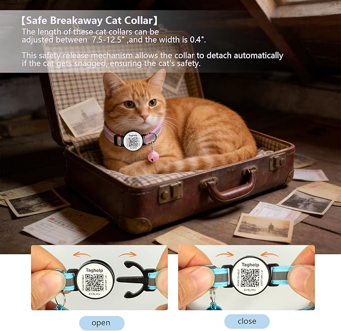 3 Pack -smart ID tag with Breakaway Cat Collars with Bell Reflective Strap, Lightweight Kitty Kitten Collars Pink Blue Collar for Female Girl Cats Male Boy Cats(Black & Blue & Pink)