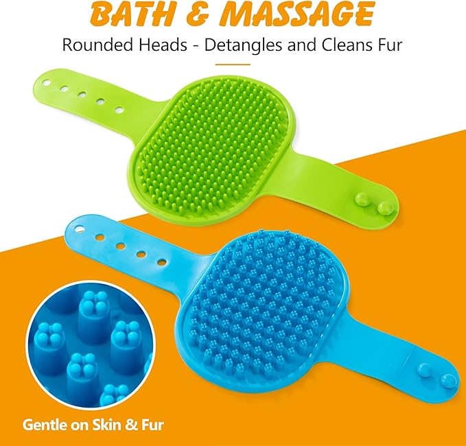 6PCS Dog Bath Brush Set, Dogs Scrubber for Short and Long Haired Dogs, Dog Shampoo Brush for Shedding, Bathing, Massaging and Grooming